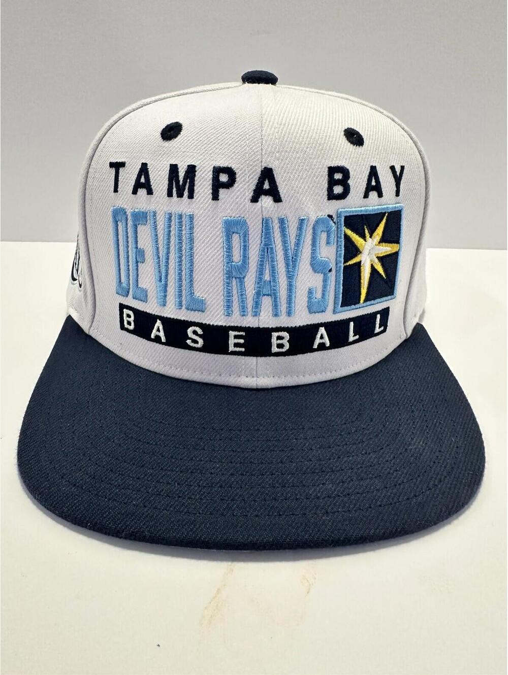 Tampa Bay Devil Rays Mitchell & Ness MLB Snapback Hat Cap 3D Logo White Navy NWT